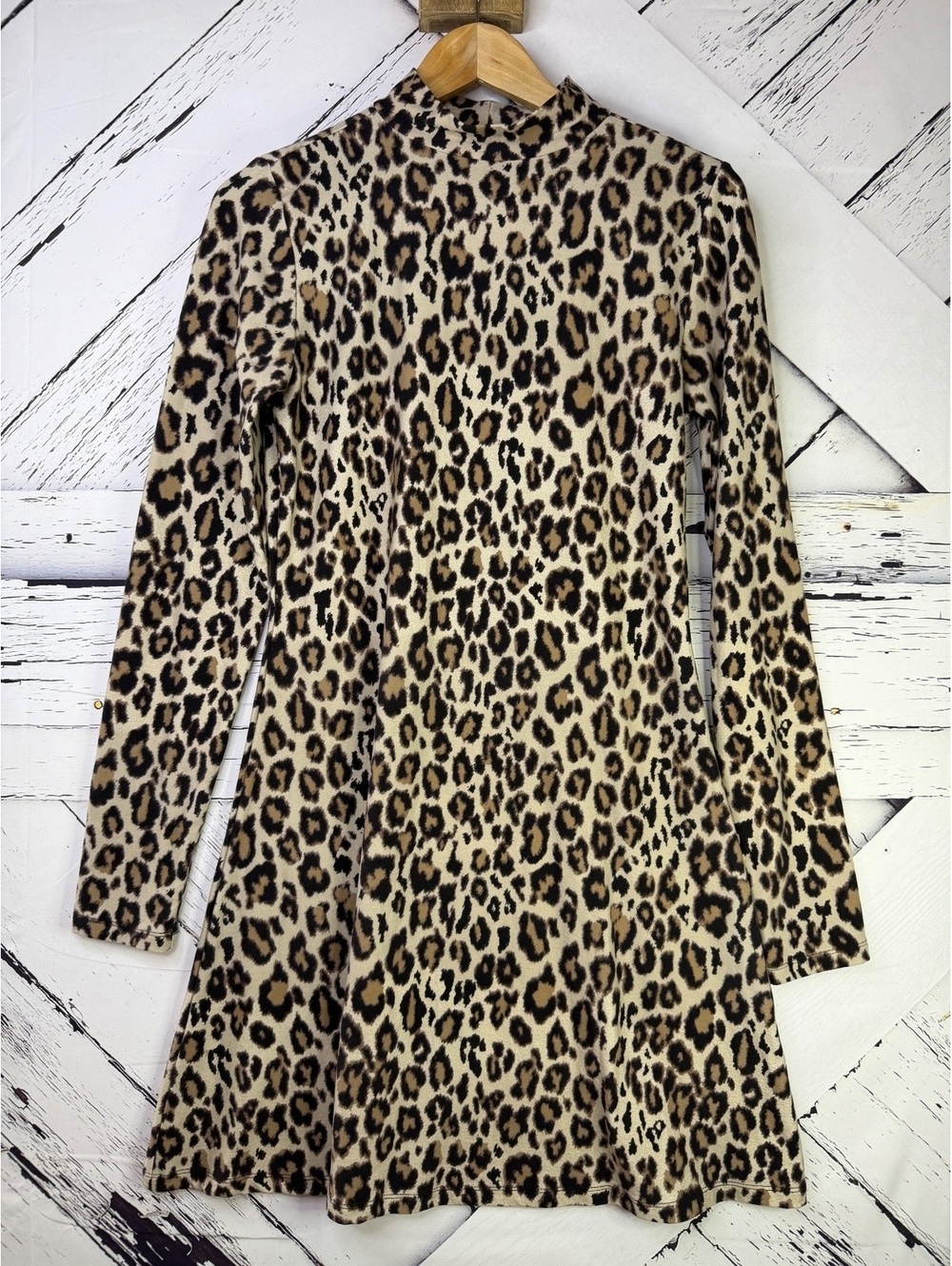 VTG Mudd Y2K Leopard Print Mock Neck Retro Grunge Mini Dress Women’s Medium